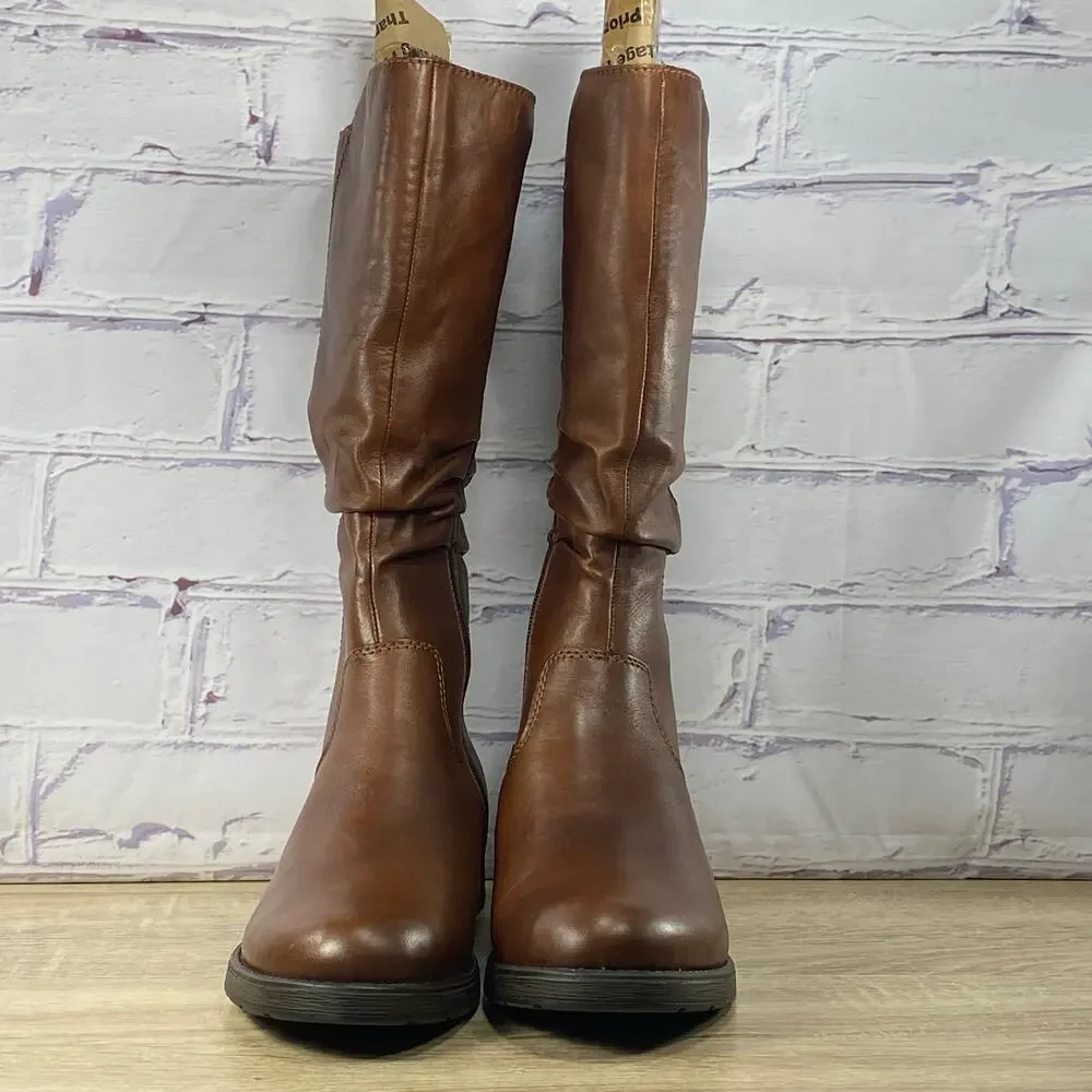 Rieker Brown Leather Knee High Faith Boots Women's 42 US 10 Tall Lined Zip